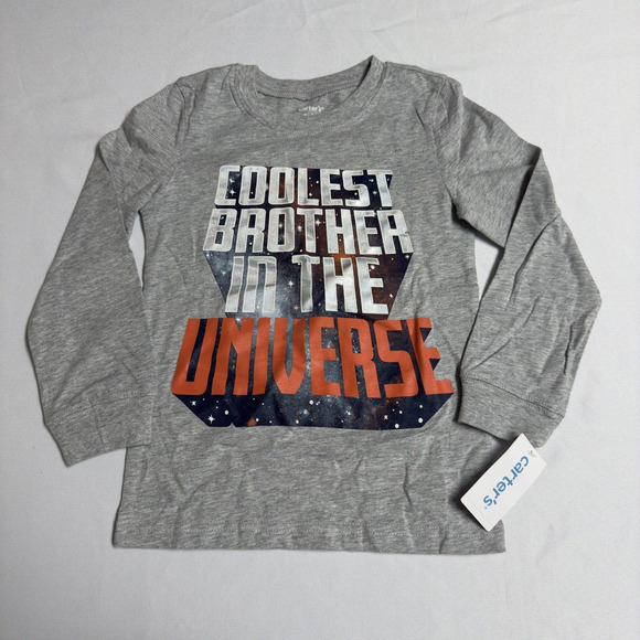 Carter's COOLEST BROTHER Long Sleeve Graphic Shirt Boy's Size 5T Gray - Picture 1 of 5